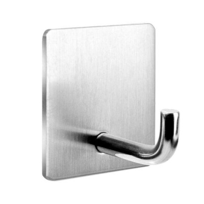 Self Adhesive Hook SUS304 Stainless Steel Brushed Finish Wall Towel Hanger No Drill Clothes Coat Robe Hook for Kitchen Bathroom