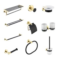 Towel Ting Towel Rack Shelf Wall Toilet Brush Holder Soap Dispenser Coat Hooks Black Gold Bathroom Accessories Set