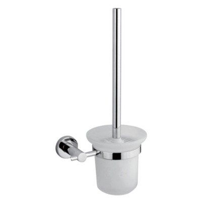 Modern Style Wall Mounted SUS304 Stainless Steel Bathroom Accessories Toilet Brush with Glass Holder Rack WC Toilet Scrubber Set