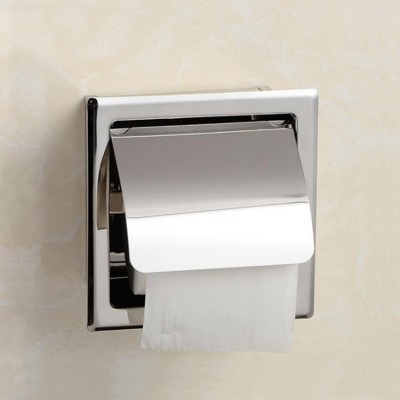 Hotel and Commercial SUS304 Stainless Steel Wall Mounted Recessed Square Mirror Finish Toilet Paper Dispenser Tissue Holder Rack